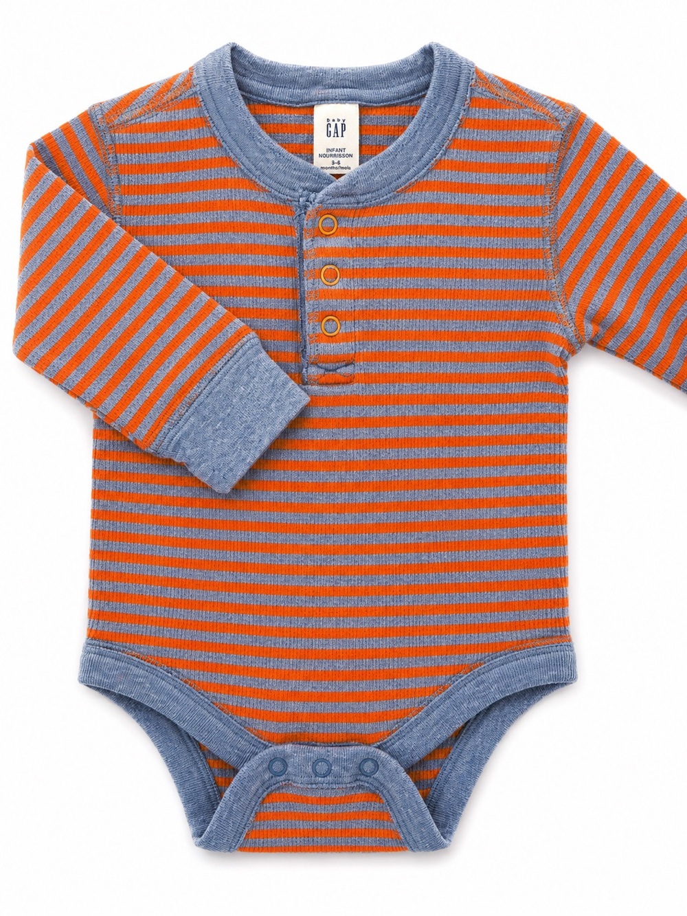 GAP Long-Sleeve Striped Henley One-Piece in Orange and Blue